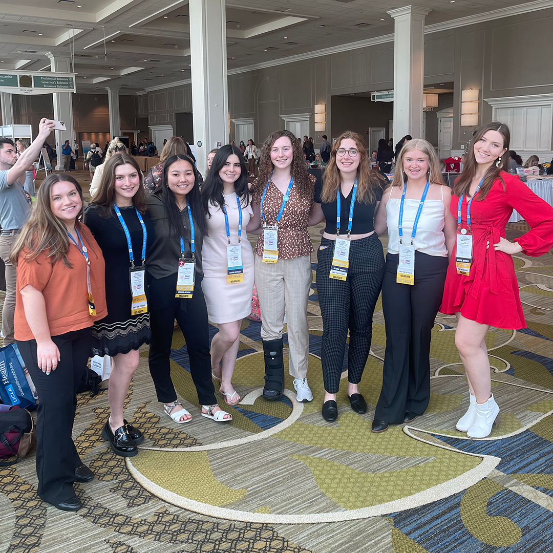 DUSNA members at NSNA 2023, pictured left to right, Megan Foster '23, Elisabeth Dumont '23, Sara McCarthy '24, Camryn Amen '23, Erin Valle '23, Claire Manger '24, Grace Twohig '23, Grace Sutton '24